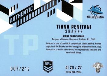 2024 NRL Traders Titanium - Authentics Initials #AI20 Tiana Penitani Back